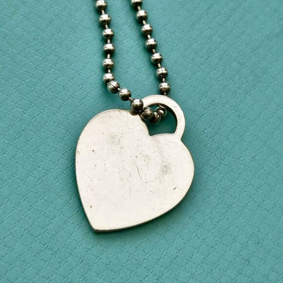 Vtg Tiffany & Co. Please RTT Large Heart Tag Pendant Long Beaded Chain Necklace - Picture 3 of 6
